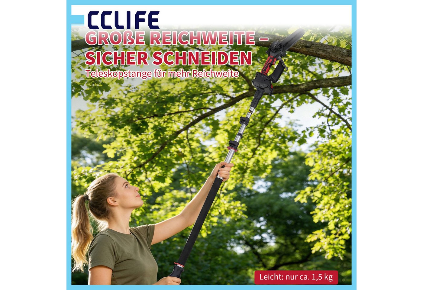 CCLIFE Akku-Hochentaster CCLIFE Akku Hochentaster und Astschere mit Teleskopstange Gartenset Bild 4