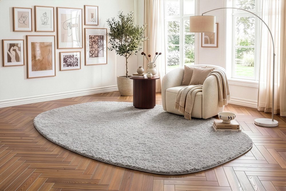 riess-ambiente Designteppich ORGANIC 230x160cm creme - Hochflor, organische Form, weiche Haptik, unregelmäßig, Höhe: 30 mm, geeignet für Fußbodenheizungen – ideal für Wohn- & Schlafzimmer Bild 2