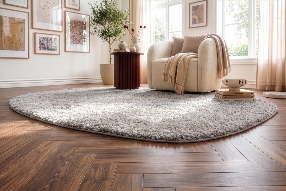 riess-ambiente Designteppich ORGANIC 230x160cm creme - Hochflor, organische Form, weiche Haptik, unregelmäßig, Höhe: 30 mm, geeignet für Fußbodenheizungen – ideal für Wohn- & Schlafzimmer Bild 4