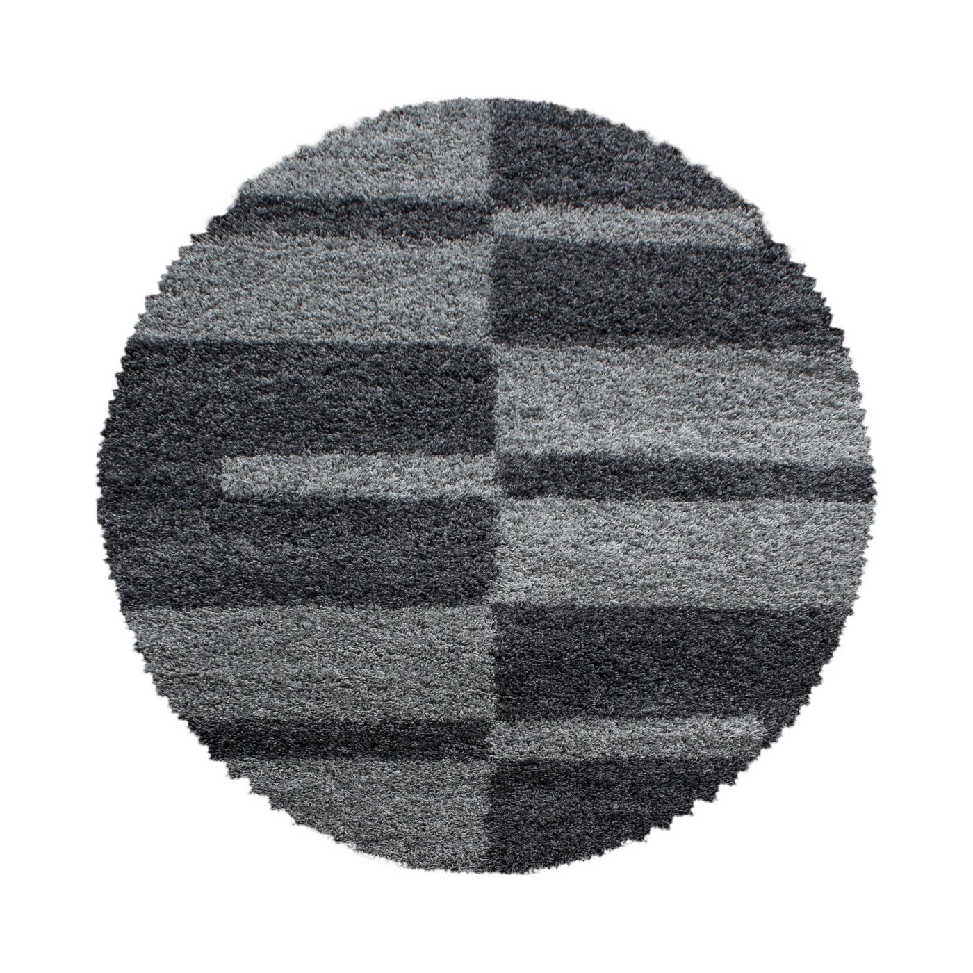 Stilvoll Günstig Hochflor-Teppich mit Karo-Design für Wohnzimmer, Rund, Höhe: 30 mm Bild 4
