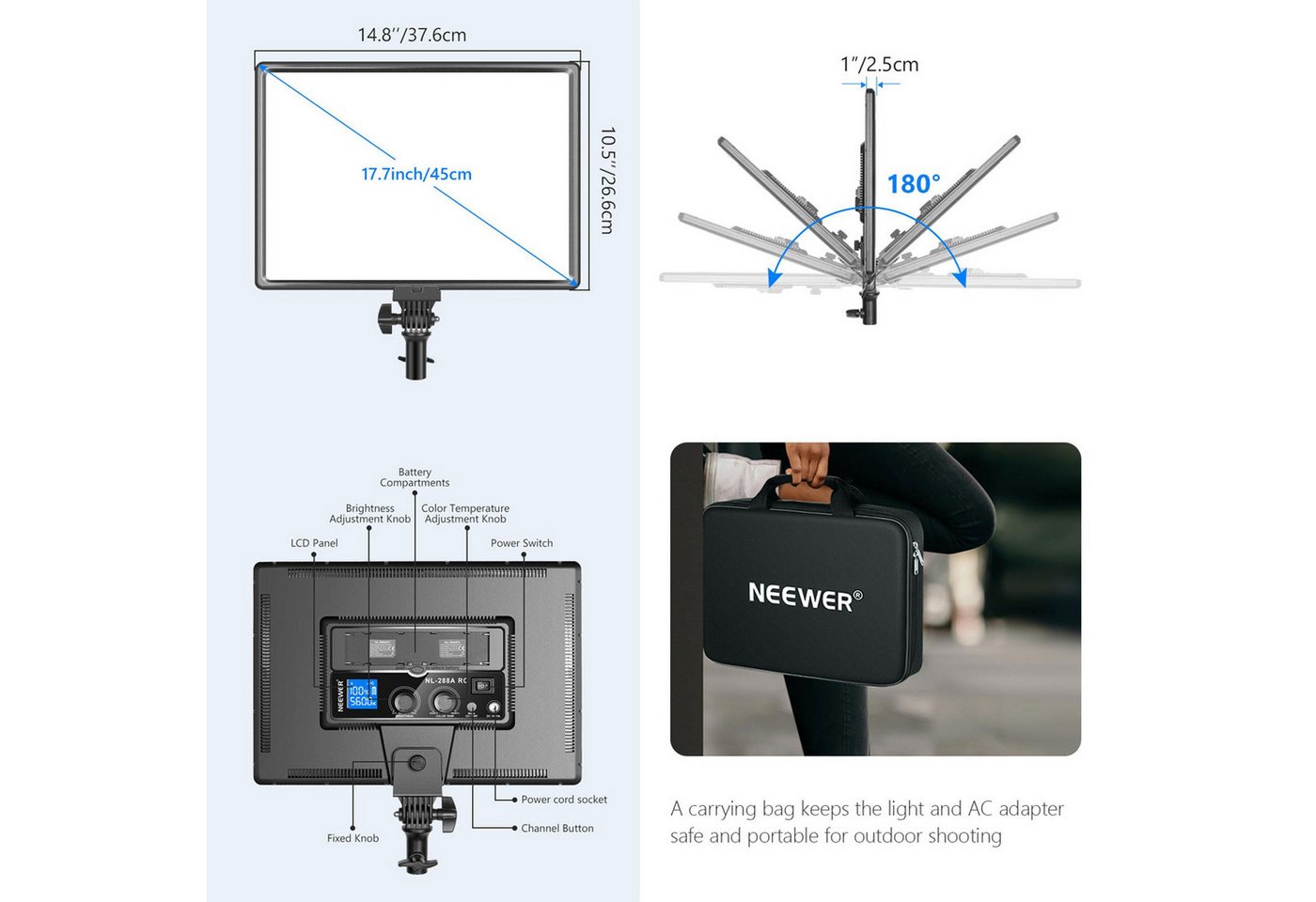 Neewer Videoleuchte Neewer Dauerlicht NL-288ARC LED-Flächenleuchte mit Fernbedienung, Videografie, Fotografie, Content-Creator, Filmemacher Bild 5