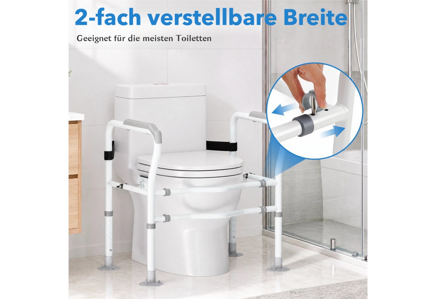 TLGREEN WC-Aufstehhilfe 6-fache Höhen und 2-fache Breitenverstellung WC-Handlauf, Bohrfreie Montage, 136kg Belastbar Bild 2