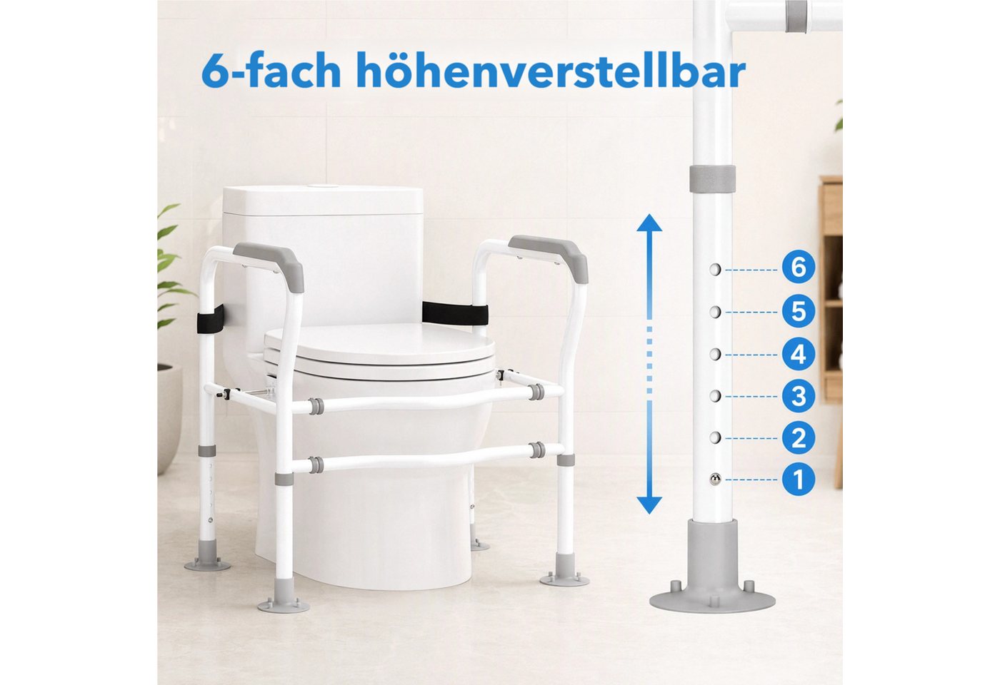 TLGREEN WC-Aufstehhilfe 6-fache Höhen und 2-fache Breitenverstellung WC-Handlauf, Bohrfreie Montage, 136kg Belastbar Bild 4