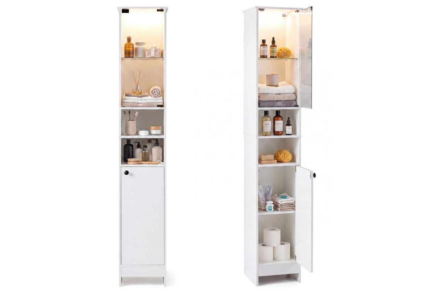 COSTWAY Badkommode mit Beleuchtung & Fernbedienung, Badezimmerschrank schmal Bild 3
