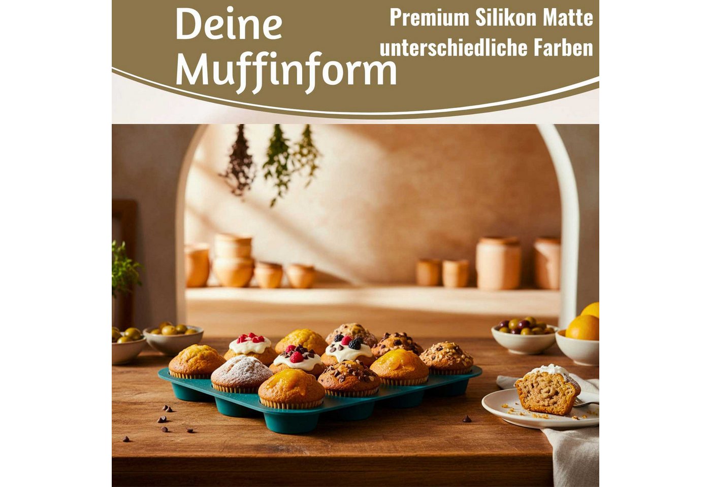 LS-LebenStil Muffinform Silikon Backform 33x25cm für 12 Muffins Muffinblech Cupcake Backmatte, (ideal auch für Brownie, Sorbet, Eis, Pudding 1-tlg), Antihaft Kuchenform, Mikrowellengeeignet, Geschirrspüler geeignet Bild 3