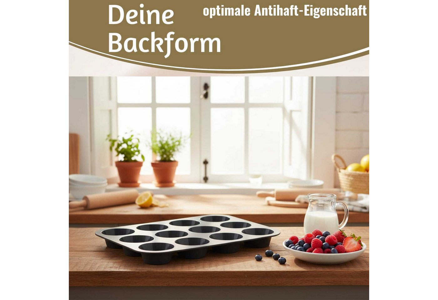 LS-LebenStil Muffinform Silikon Backform 33x25cm für 12 Muffins Muffinblech Cupcake Backmatte, (ideal auch für Brownie, Sorbet, Eis, Pudding 1-tlg), Antihaft Kuchenform, Mikrowellengeeignet, Geschirrspüler geeignet Bild 4