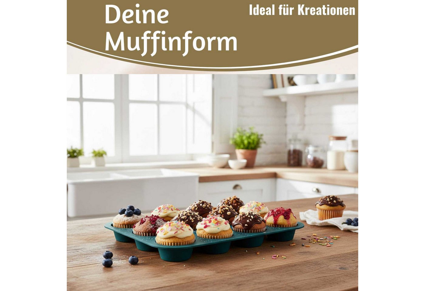 LS-LebenStil Muffinform Silikon Backform 33x25cm für 12 Muffins Muffinblech Cupcake Backmatte, (ideal auch für Brownie, Sorbet, Eis, Pudding 1-tlg), Antihaft Kuchenform, Mikrowellengeeignet, Geschirrspüler geeignet Bild 5
