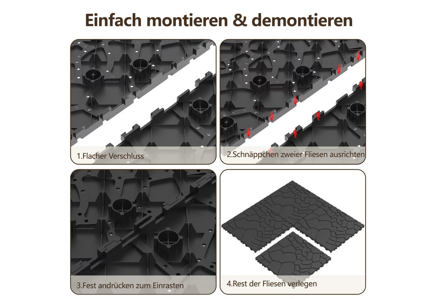 GLIESE Terrassendielen Terrassenfliesen Set im Klicksystem, 30,5 x 30,5 x 2 cm, (44-St)