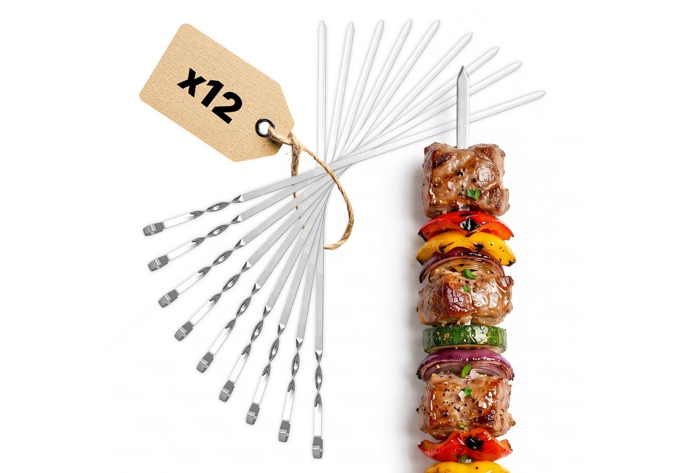 BIG-PAN Grillbesteck-Set BBQ Set 12-teilig – Edelstahl Grillspieße 550 mm Schaschlikspieße Bild 2