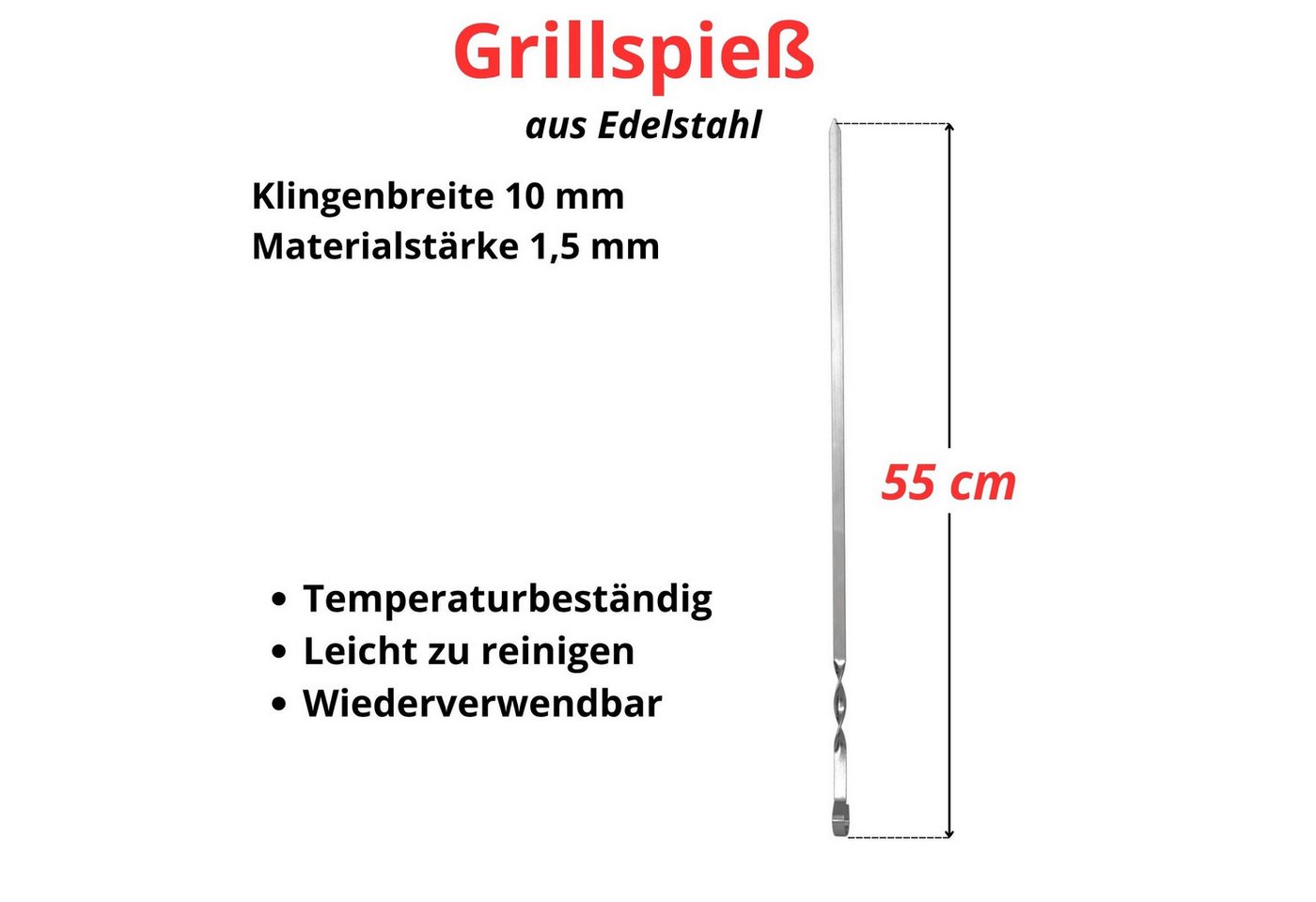 BIG-PAN Grillbesteck-Set BBQ Set 12-teilig – Edelstahl Grillspieße 550 mm Schaschlikspieße Bild 5