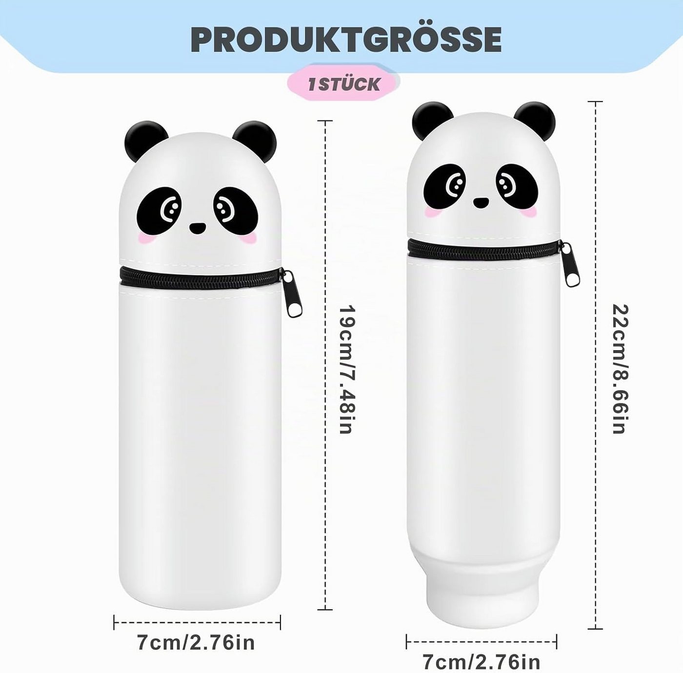BlingBin Federmäppchen 2-in-1 Schulmäppchen Stiftbehälter aus weichem Silikon, Panda-Thema, (1 Stück, 1-tlg., 19 x 7 cm), Tischstifthalter Mäppchen Reißverschluss Kinder Schule Home Office