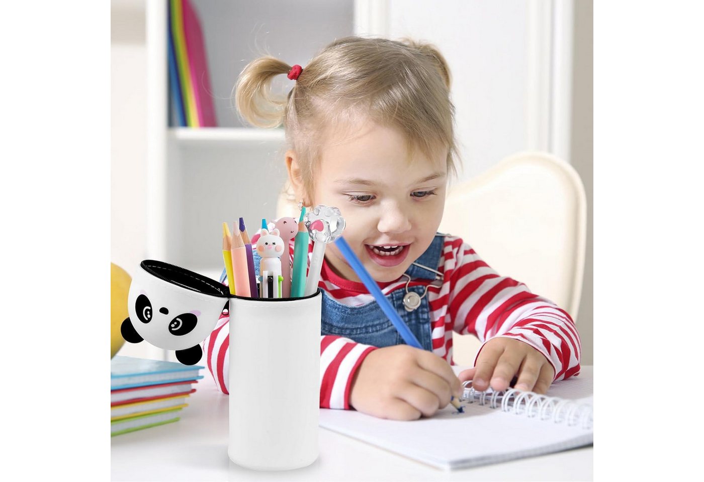 BlingBin Federmäppchen 2-in-1 Schulmäppchen Stiftbehälter aus weichem Silikon, Panda-Thema, (1 Stück, 1-tlg., 19 x 7 cm), Tischstifthalter Mäppchen Reißverschluss Kinder Schule Home Office Bild 5