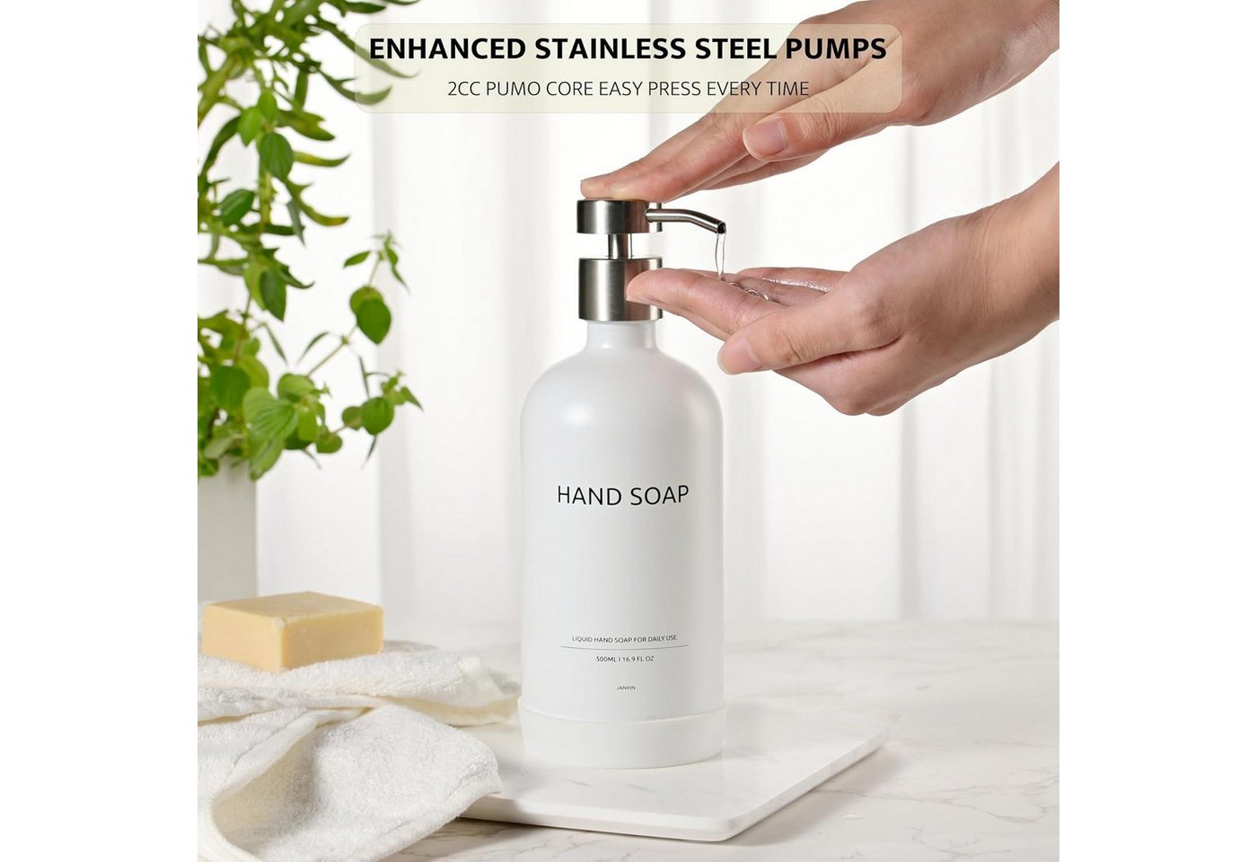 LuxusKollektion Seifenspender Glas Seifenspender mit Keramikschale Weiss 500ml Bild 3