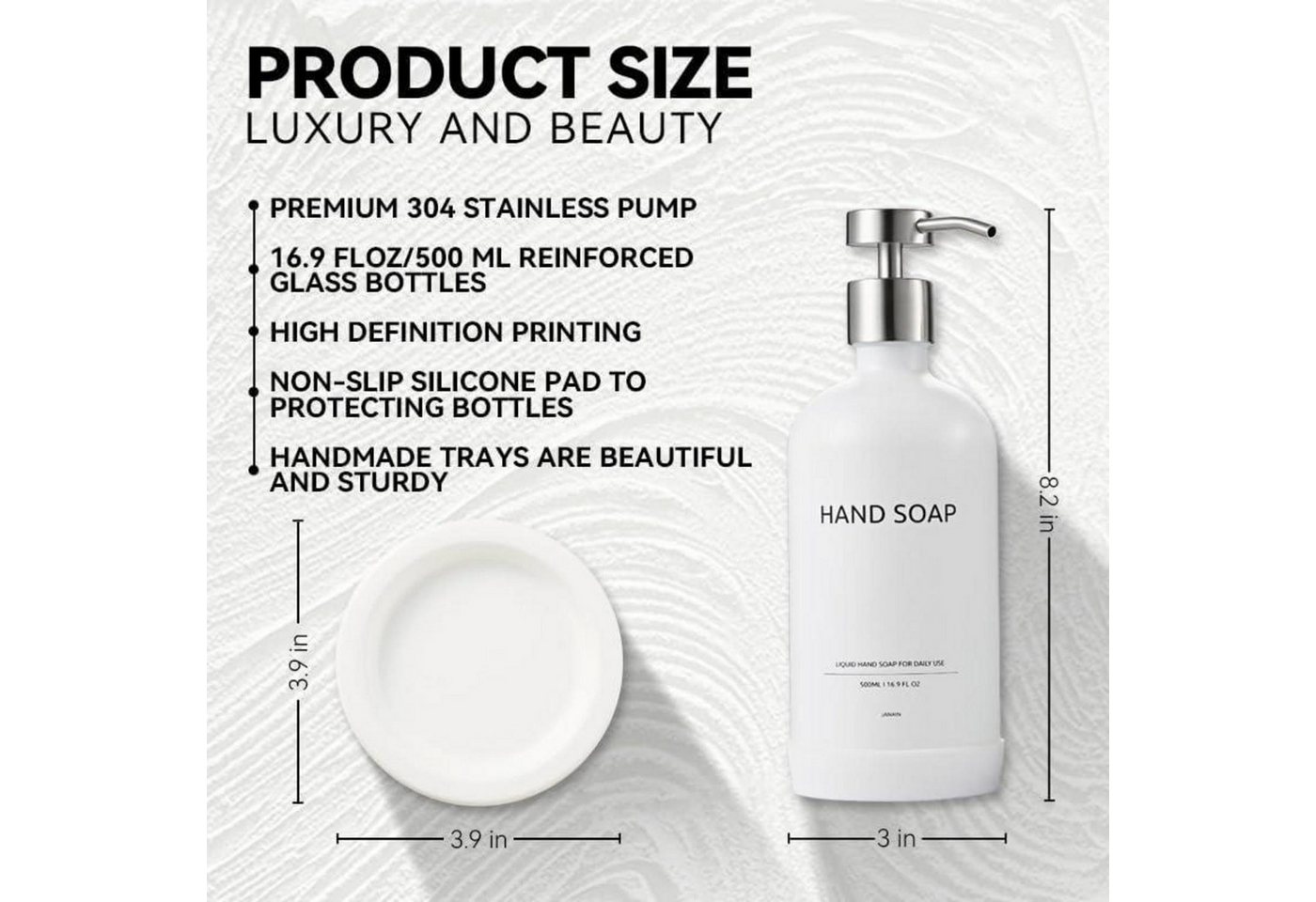 LuxusKollektion Seifenspender Glas Seifenspender mit Keramikschale Weiss 500ml Bild 4