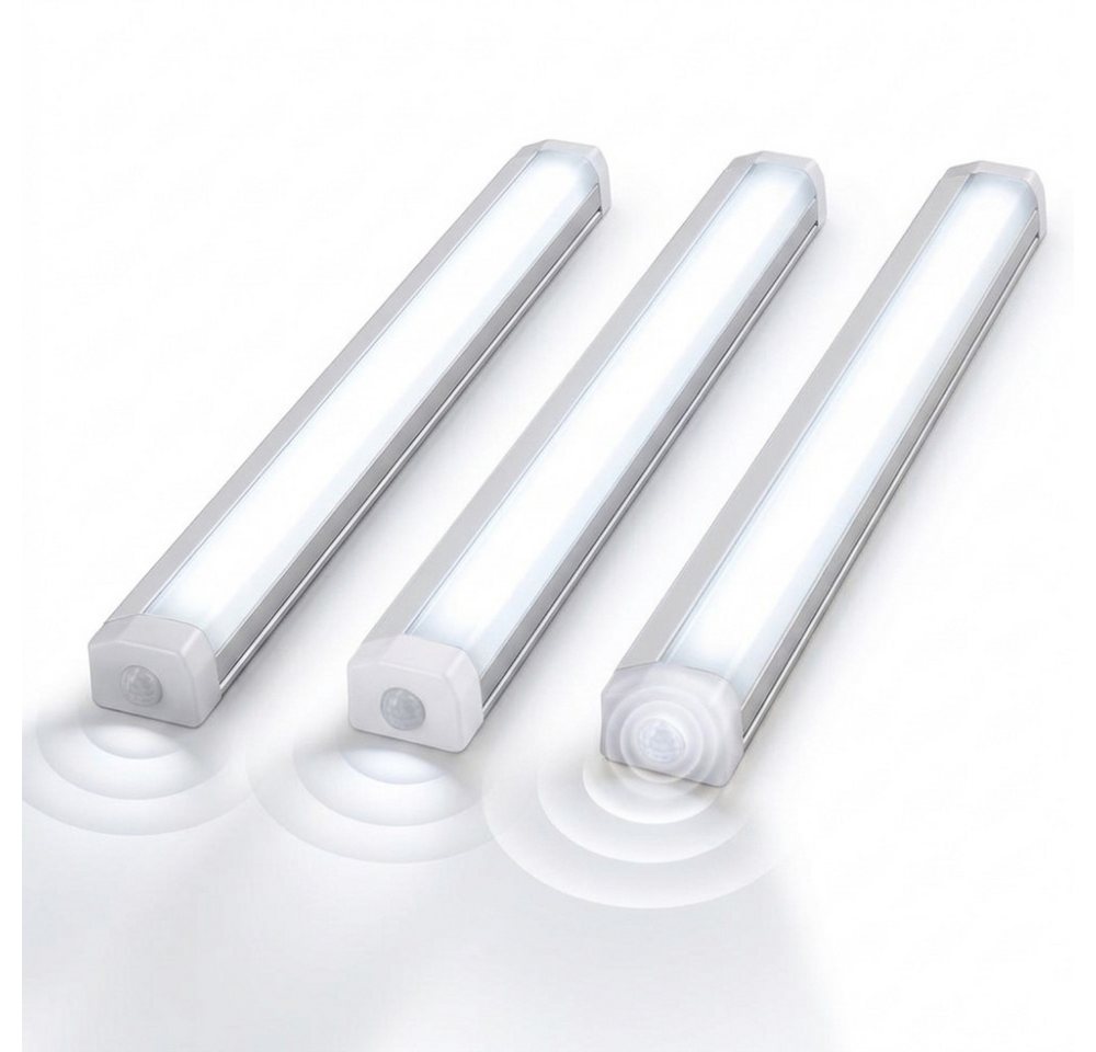 Athlix LED Lichtleiste Kabellose LED-Schrankleuchte, LED-Bewegungssensor-Nachtlicht 3er-Set, LED fest integriert, Kaltweiß, Individuelle Helligkeitsanpassung, Einfache 1-Knopf-Steuerung Bild 3