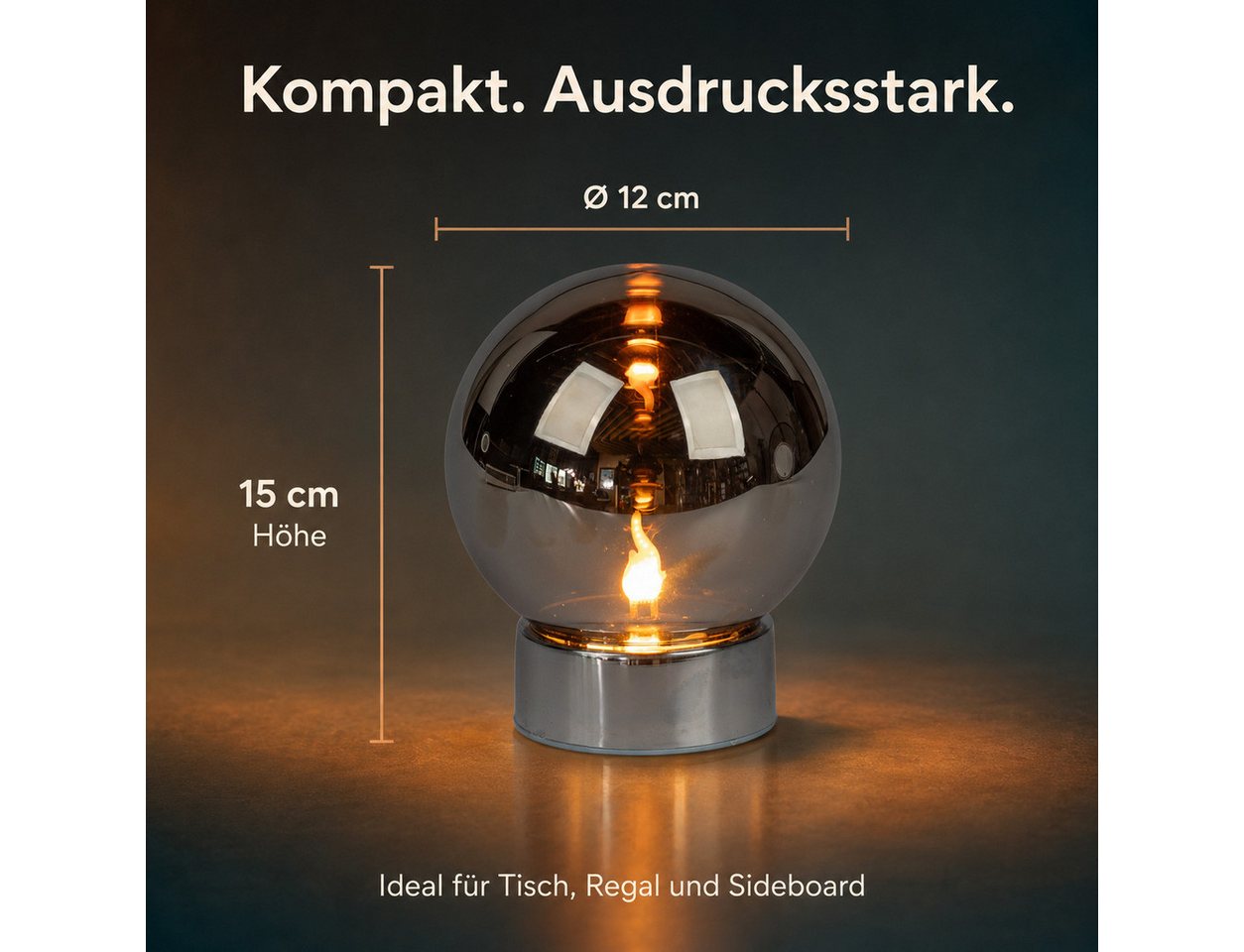 formano LED Dekolicht LED Deko-Kugel Magic Flame Silber Glas 15 cm Timer Flammeneffekt, LED fest integriert Bild 4