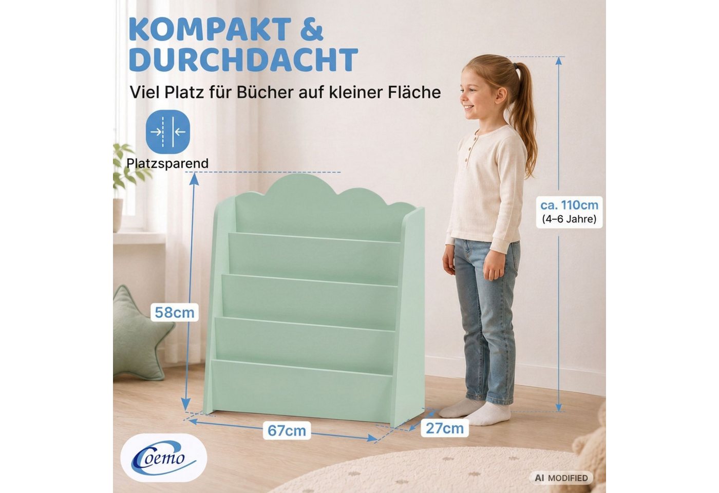 Coemo Standregal CLOUDY, Truhe Holz, Aufbewahrungskiste, Aufbewahrungsbox in Mintgrün Bild 3