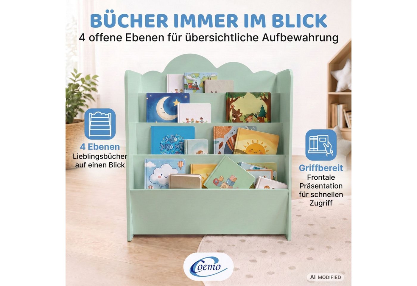 Coemo Standregal CLOUDY, Truhe Holz, Aufbewahrungskiste, Aufbewahrungsbox in Mintgrün Bild 4