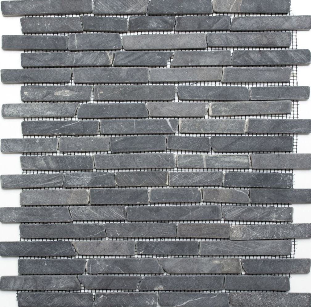 Mosani Mosaikfliesen Mosaik Marmor Naturstein grau anthrazit - schwarz (imprägniert)