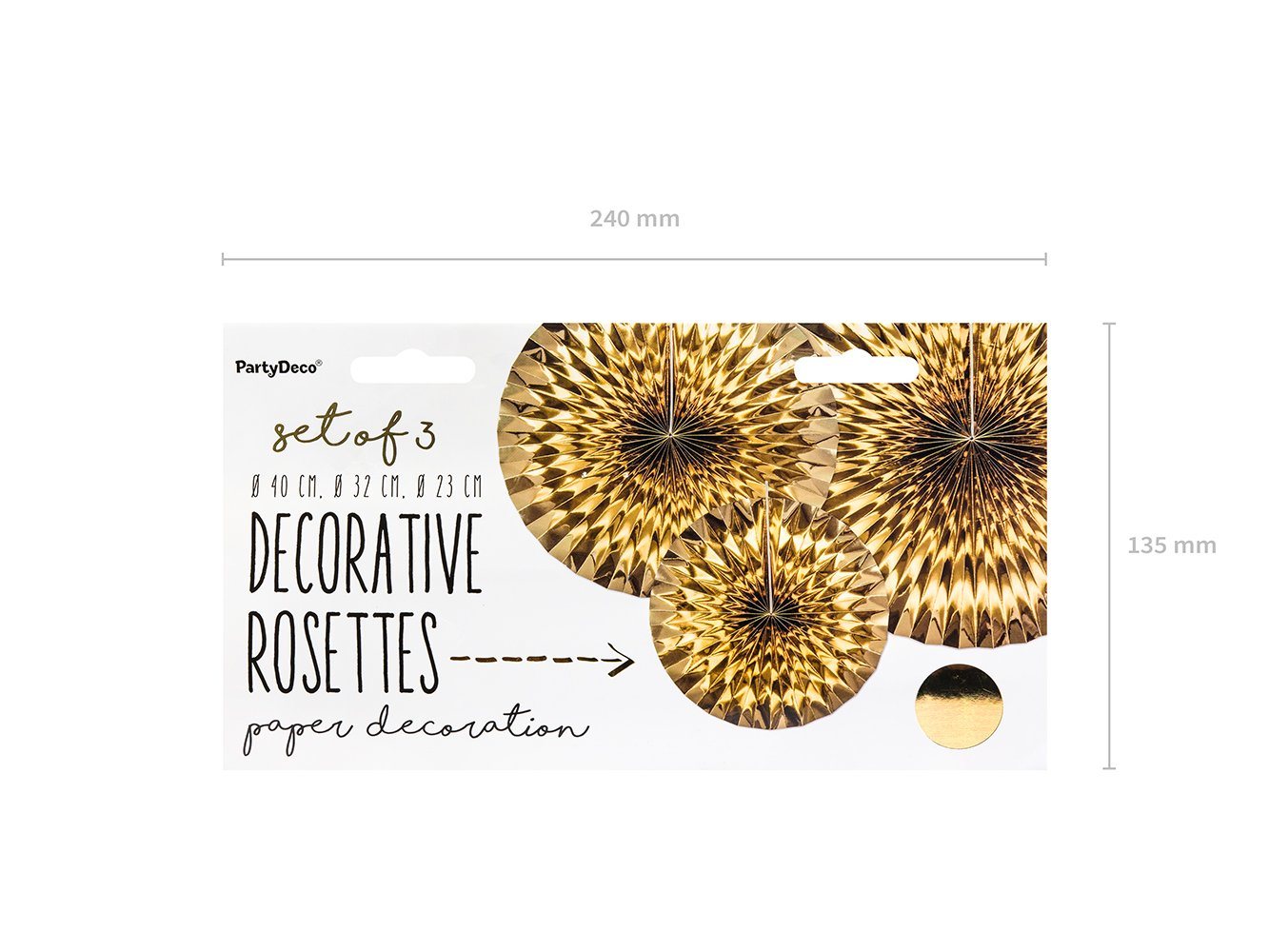 partydeco Papierrosette, Deko Papier Rosetten 23-40cm gold 3er Set Bild 3