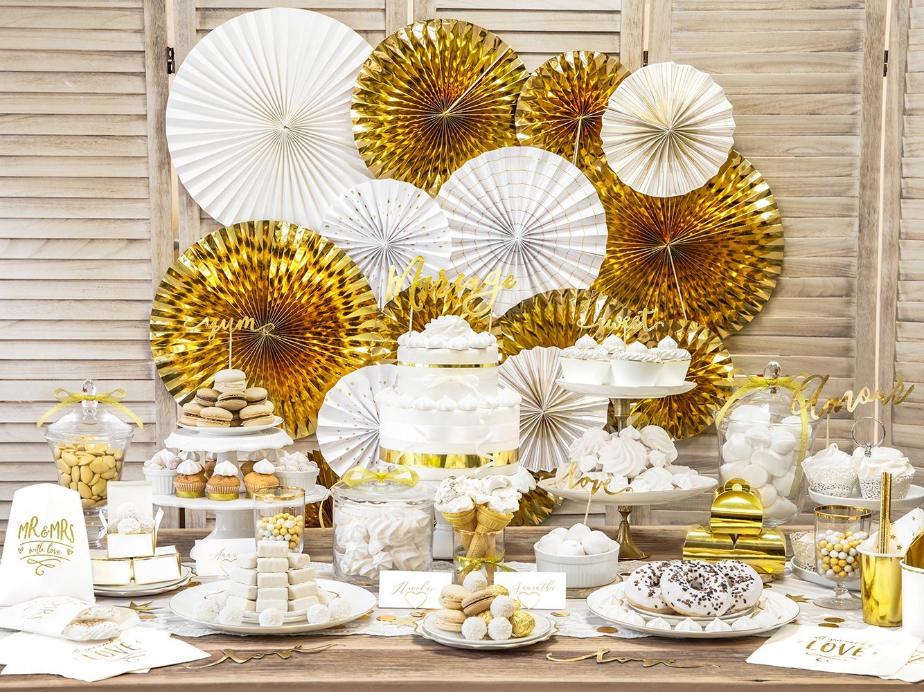 partydeco Papierrosette, Deko Papier Rosetten 23-40cm gold 3er Set Bild 4