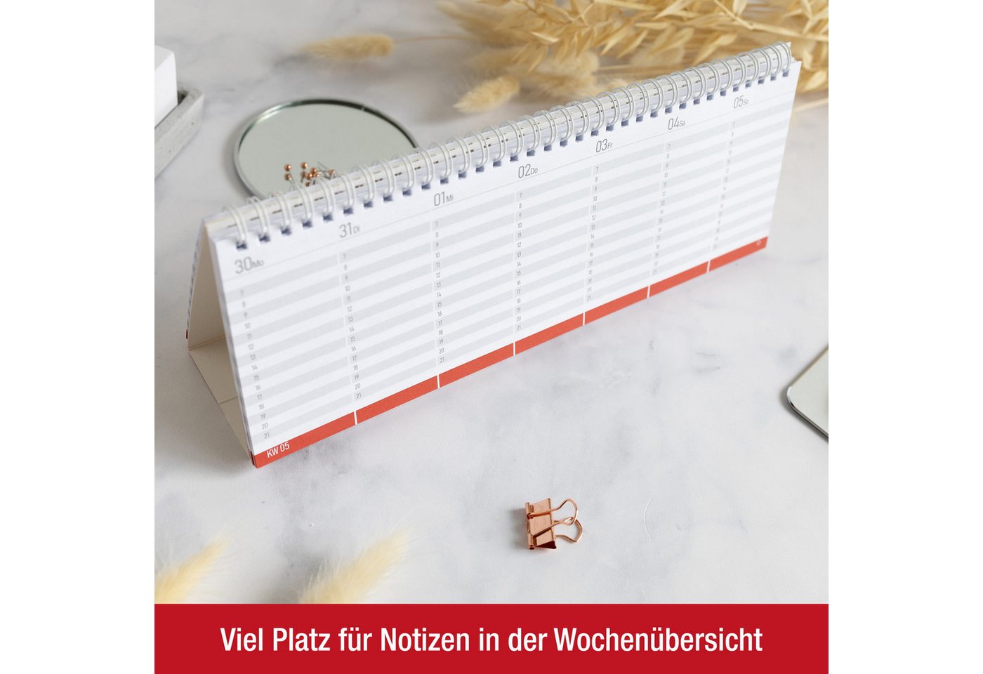 TOBJA Tischkalender Tischkalender 2027 Quer Bunt Color Pop Wochenplaner Aufstellkalender, DIN Lang quer, Ringbindung, Habit Tracker, Buntes Design, FSC Bild 3