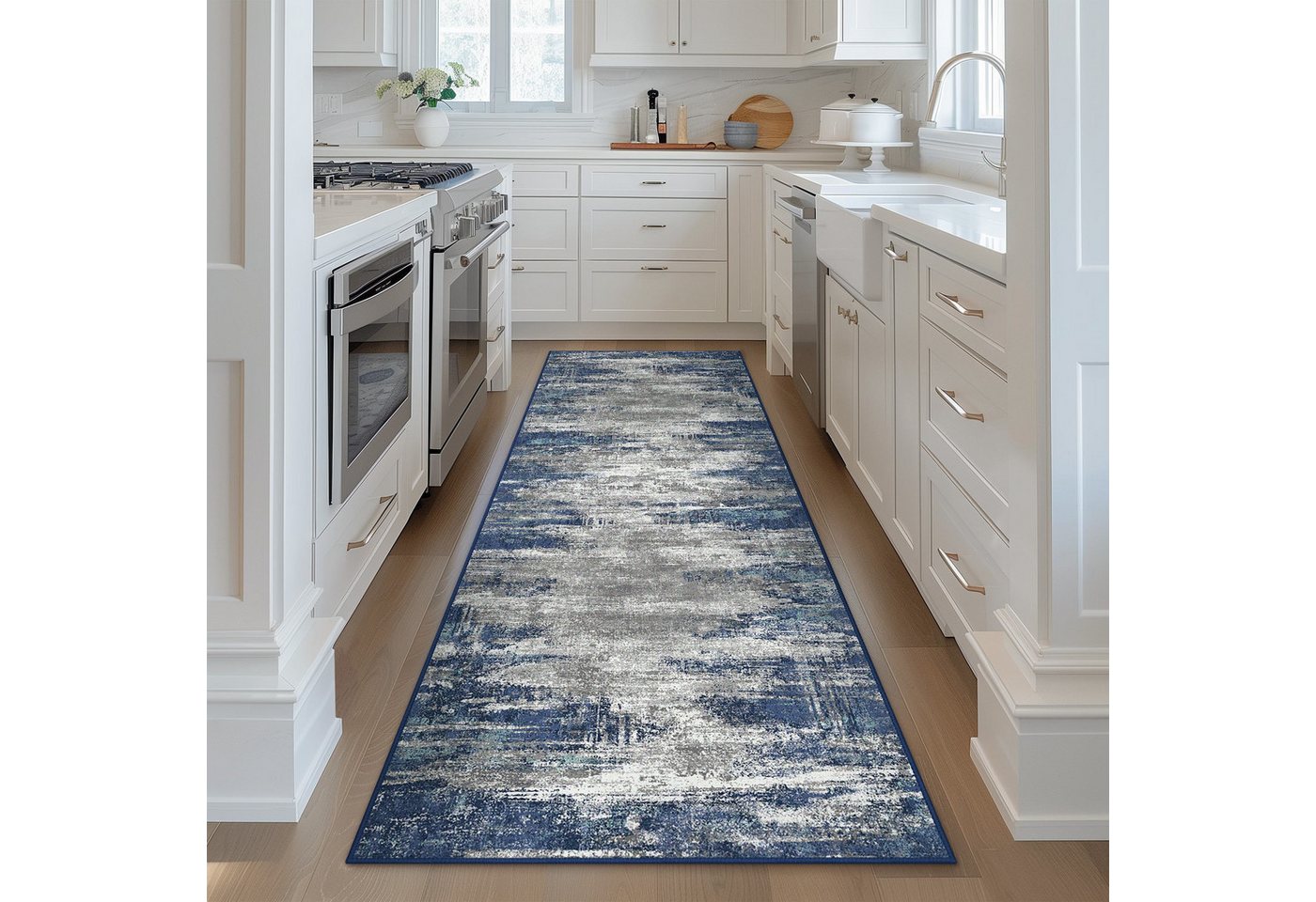 GENIMO Teppich Maschinenwaschbar, Kurzflor Antirutsch Teppich für Wohnzimmer, Küche, rechteckig, 240×300cm, blau
