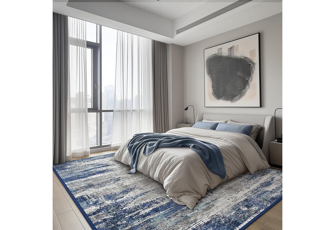 GENIMO Teppich Maschinenwaschbar, Kurzflor Antirutsch Teppich für Wohnzimmer, Küche, rechteckig, 240×300cm, blau Bild 2