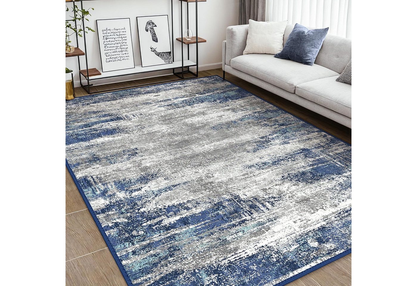 GENIMO Teppich Maschinenwaschbar, Kurzflor Antirutsch Teppich für Wohnzimmer, Küche, rechteckig, 240×300cm, blau Bild 5