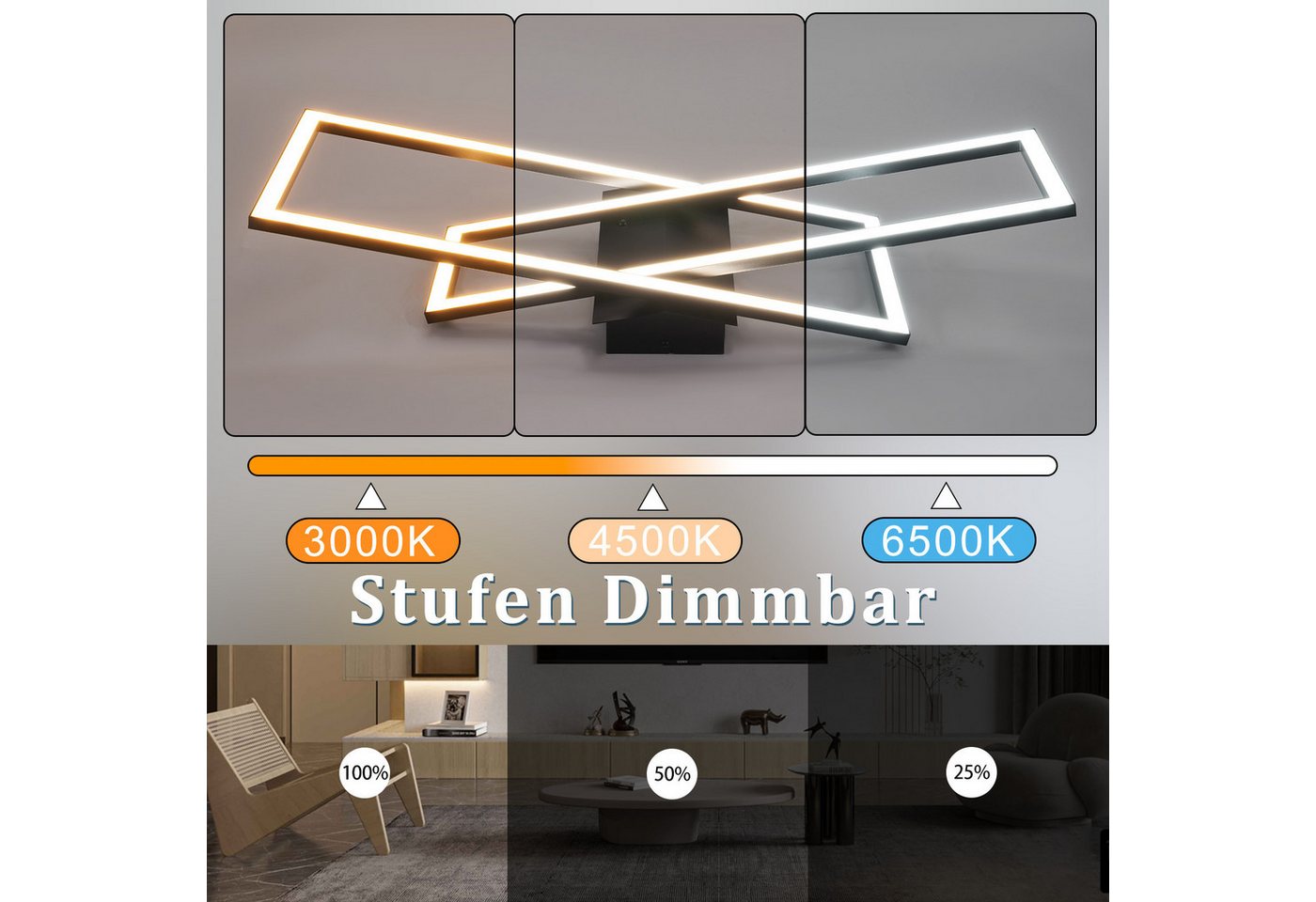 ZMH LED Deckenleuchte Deckenlampe Moderne 67/75cm Wohnzimmer Esszimmer CCT/mit FB, LED fest integriert, 3000-6500K, Timer-Funktion Schlafzimmerlampe mit Fernbedienung Bild 5