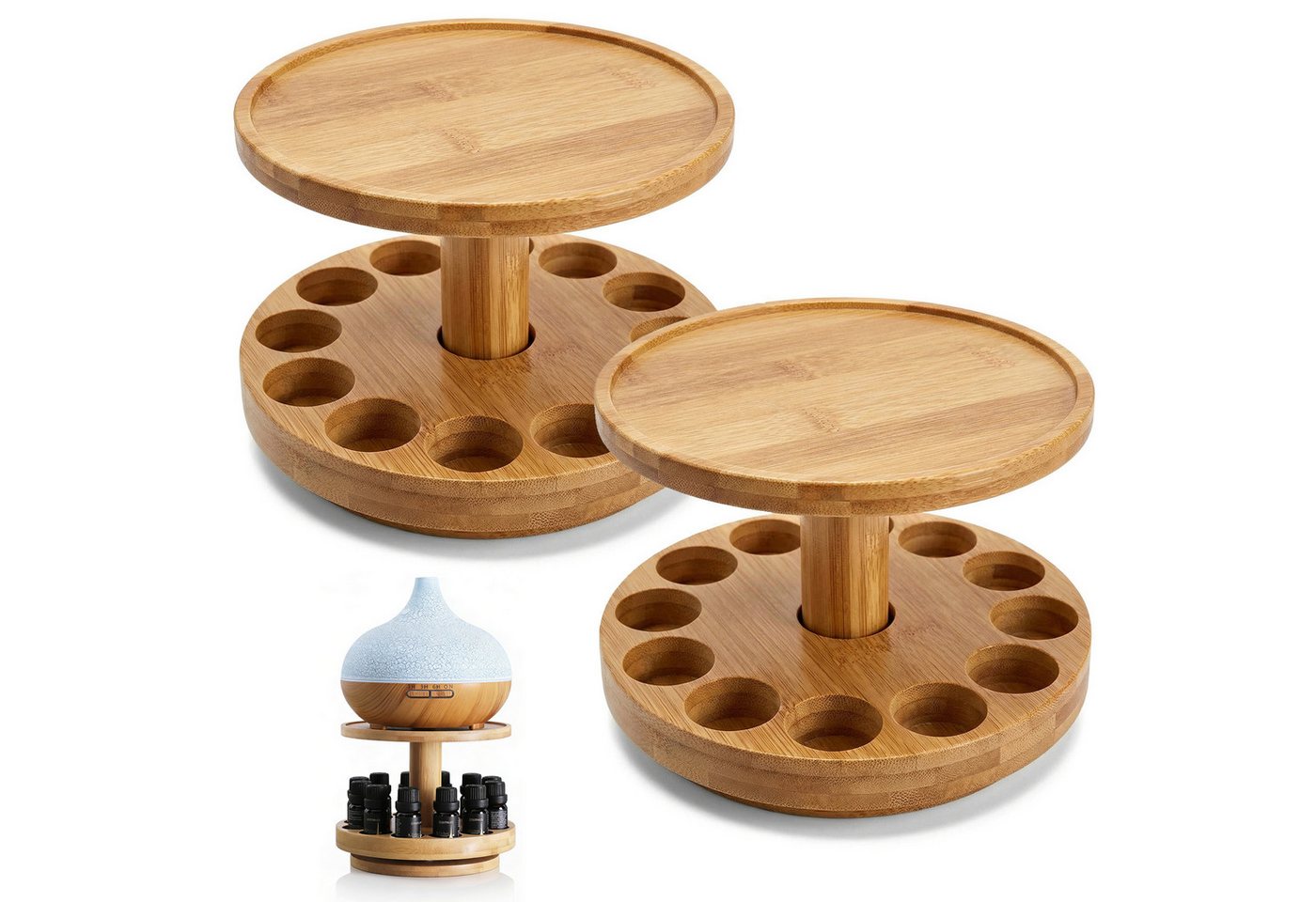 BlingBin Ablageregal Aromatherapie-Öl-Halter Ätherisches Öl Display Ständer Holzorganisator, 2er Set 2-tlg., 2-stöckiger Ölkasten-Aufbewahrungsregal für Ätherische Öle und Duftöle