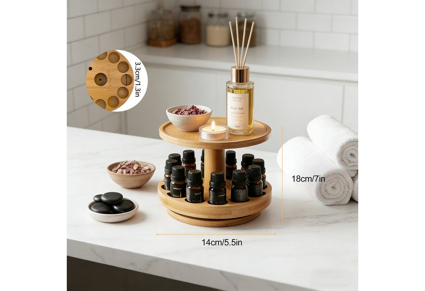 BlingBin Ablageregal Aromatherapie-Öl-Halter Ätherisches Öl Display Ständer Holzorganisator, 2er Set 2-tlg., 2-stöckiger Ölkasten-Aufbewahrungsregal für Ätherische Öle und Duftöle Bild 2
