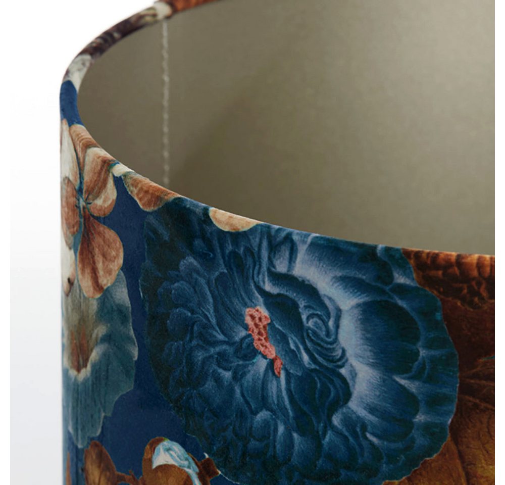 Dirk Davids Leuchten GmbH Lampenschirm Lampenschirm in Velours mit Blumen Motiven in Blau Zylinder 40-40-30, Zeitlose Eleganz