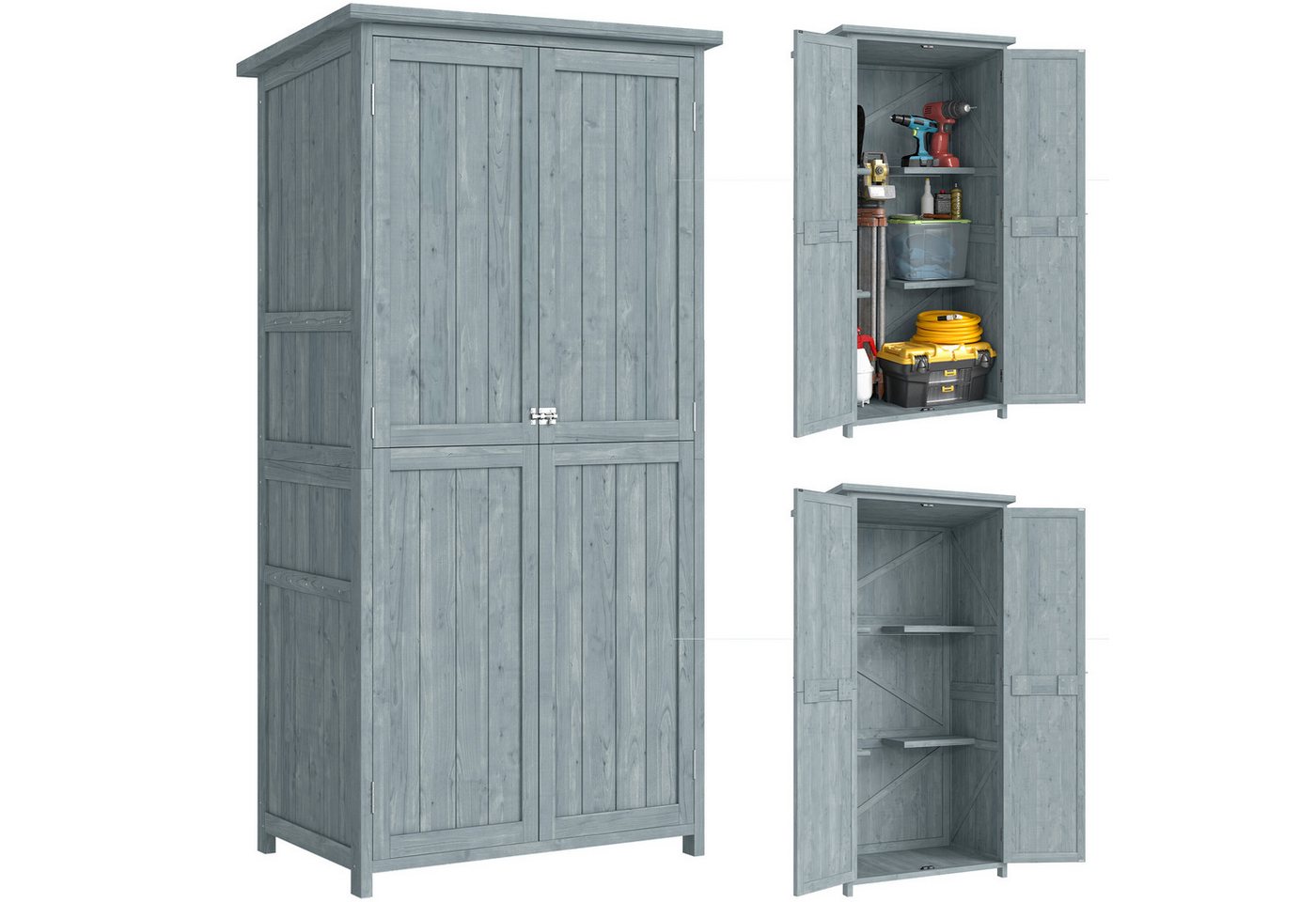 Outsunny Garten-Geräteschrank Gartenschrank Holz Outdoor wetterfest mit Doppeltür, BxT: 85x54 cm, (Outdoor wetterfest Geräteschuppen, 1 St., Holz Gartenschrank), für Garten, Terrrasse 85 x 54 x 170 cm Grau Bild 2