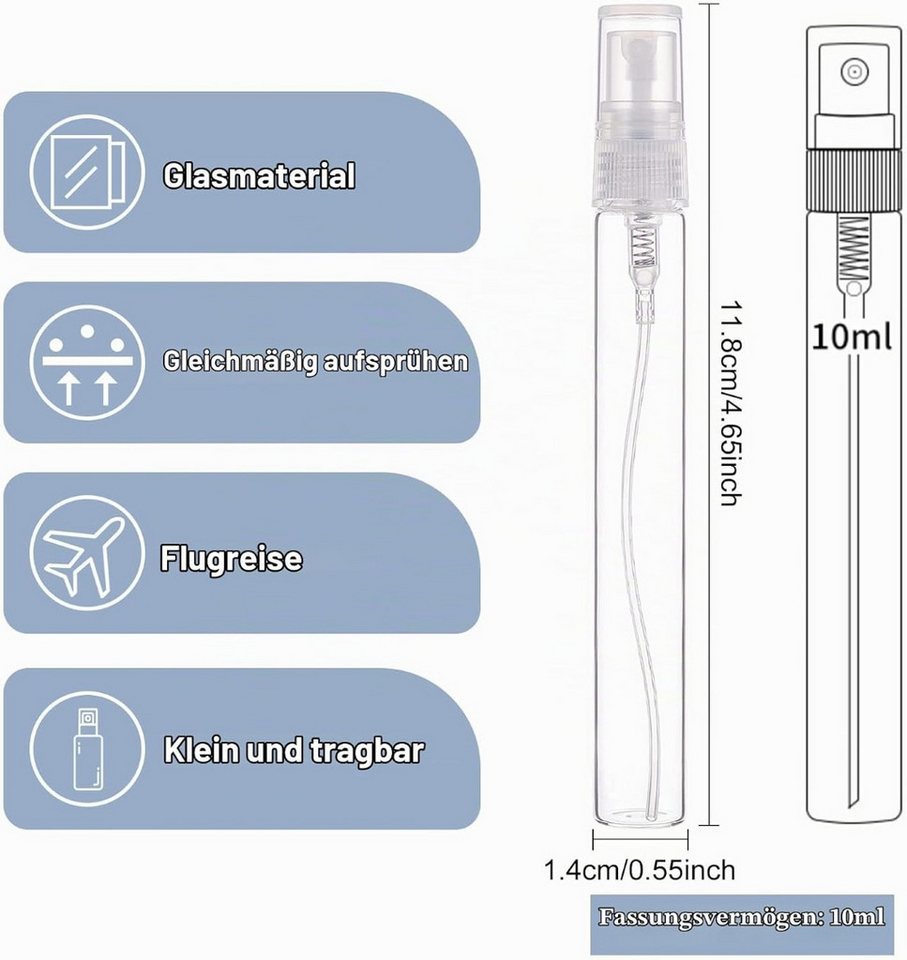 Benecreat Sprühflasche 25er Set Mini Sprühflaschen 10 ml Feinnebel Zerstäuber Glas Reisegröße, (25-teiliges Mini-Sprühflaschen-Set 10 ml für Kosmetik und Parfüm, 25-tlg., 25 Mini-Sprühflaschen mit 10 ml für Kosmetik, Parfüm und Reisen), 25 Mini-Sprühflaschen mit 10 ml, nachfüllbar und kompakt für Reisen Bild 2
