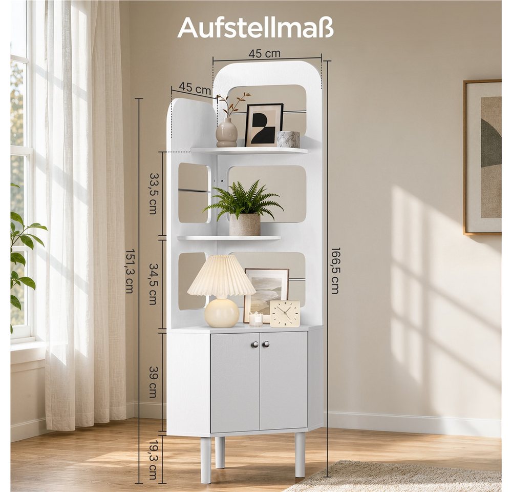 Yaheetech Bücherregal Eckregal mit Schrank & 3 Ablagen, Platzsparendes Standregal in Dreiecksform für Wohnzimmer Bild 2