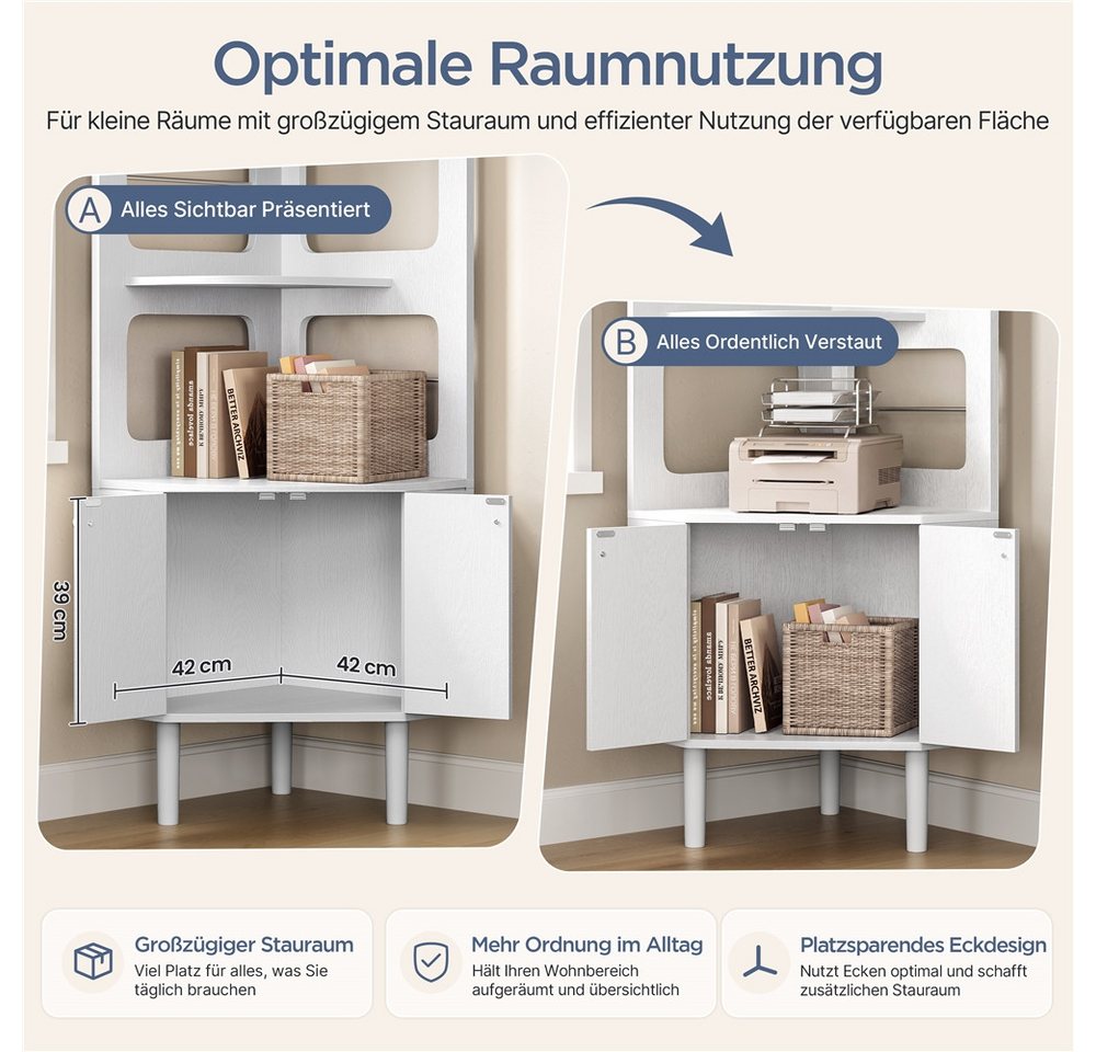 Yaheetech Bücherregal Eckregal mit Schrank & 3 Ablagen, Platzsparendes Standregal in Dreiecksform für Wohnzimmer Bild 3