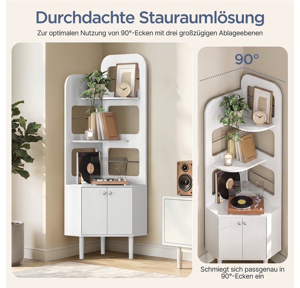 Yaheetech Bücherregal Eckregal mit Schrank & 3 Ablagen, Platzsparendes Standregal in Dreiecksform für Wohnzimmer Bild 4