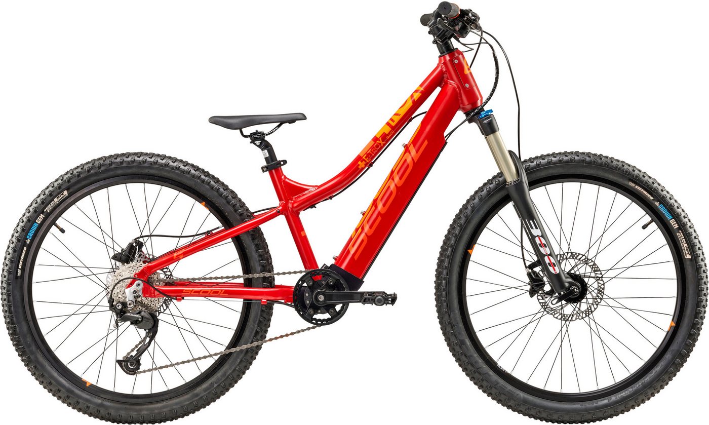 S’COOL E-Bike Mountainbike S'COOL e-troX race 24-9S Alivio - Red/Orange, 9 Gang Shimano, Kettenschaltung, Heckmotor, 252 Wh, Bafang RM G370.250.DC Nabenmotor