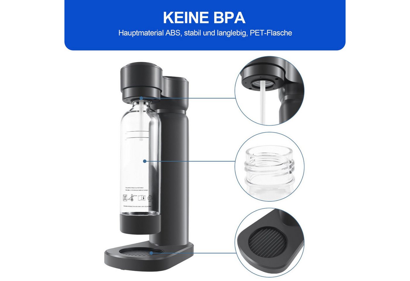 OZAVO Wassersprudler Wassersprudler SDS-160 Trinkwassersprudler mit 1 L Wasserflasch, Soda Sprudelwasser Maschine Soda Maker ohne CO2 Flasche BPA-Freier Bild 3