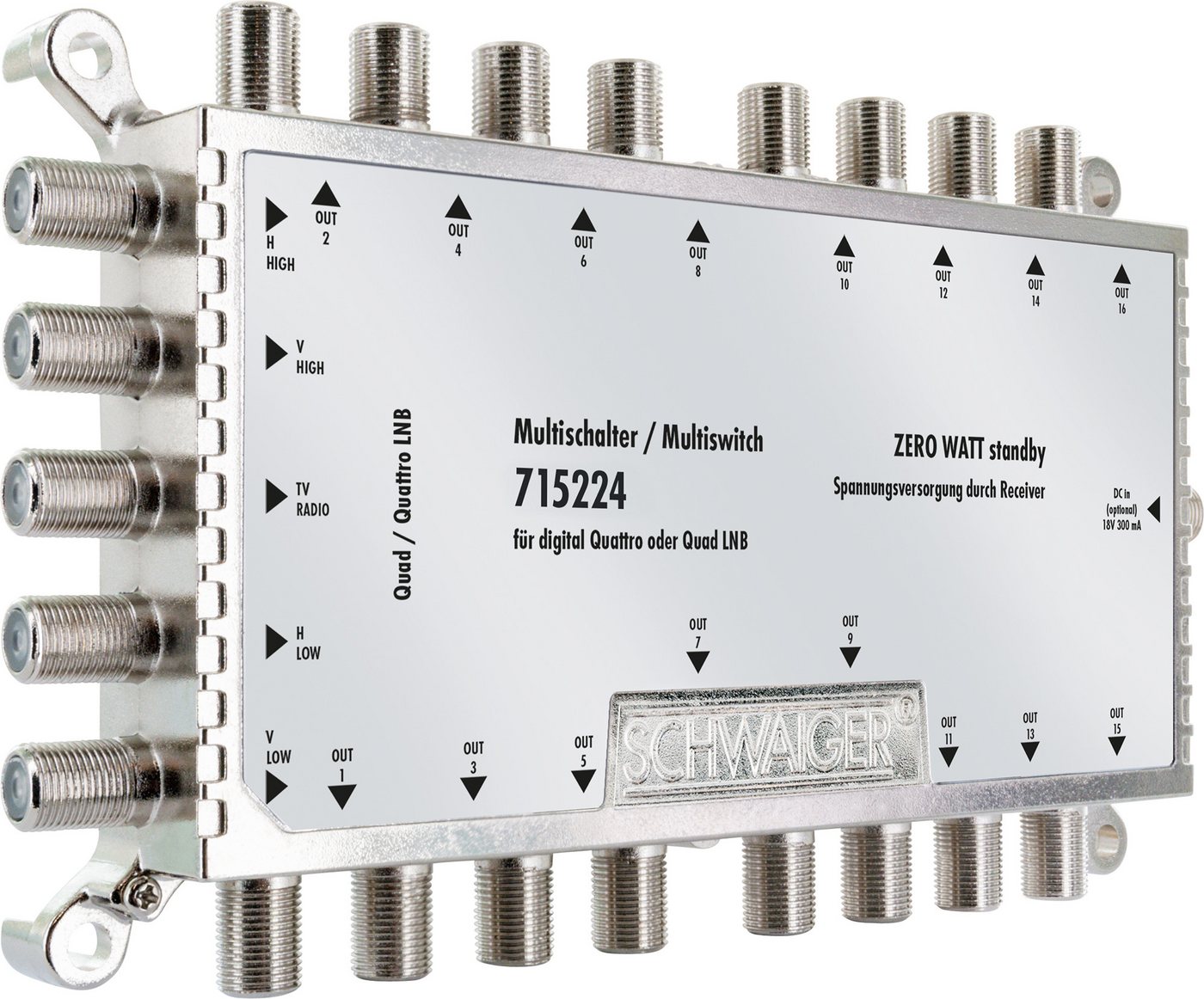 Schwaiger SAT-Multischalter 715224 (verteilt 1 Satellitenpositionen auf 16 Ausgänge), unabhängige Programmvielfalt für alle Teilnehmer Bild 5
