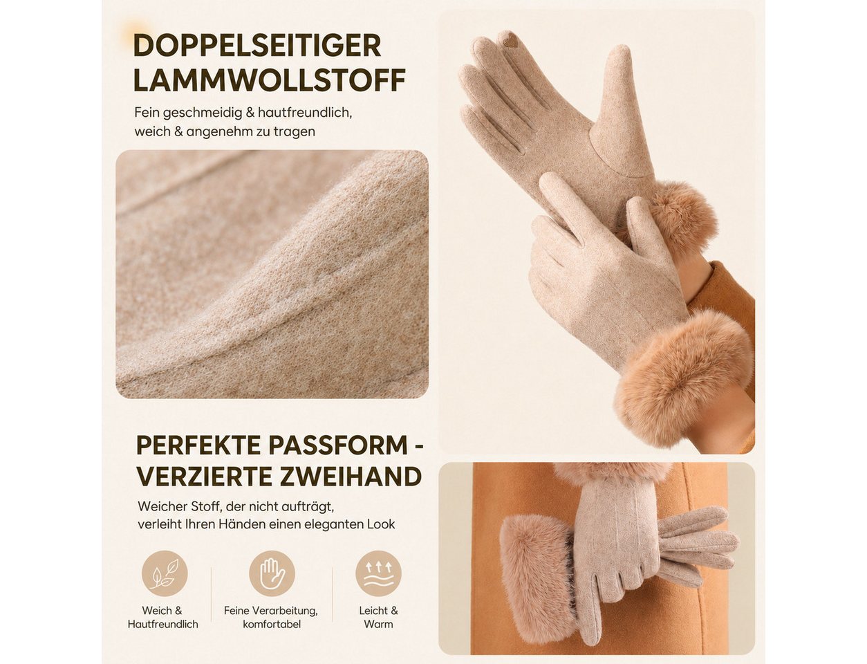 nsihing Thermohandschuhe Damen Winterhandschuhe, Warme Handschuhe aus Kaschmirimitat Gefüttert & Winddicht, Touchscreen Handschuhe für Outdoor & Fahrrad