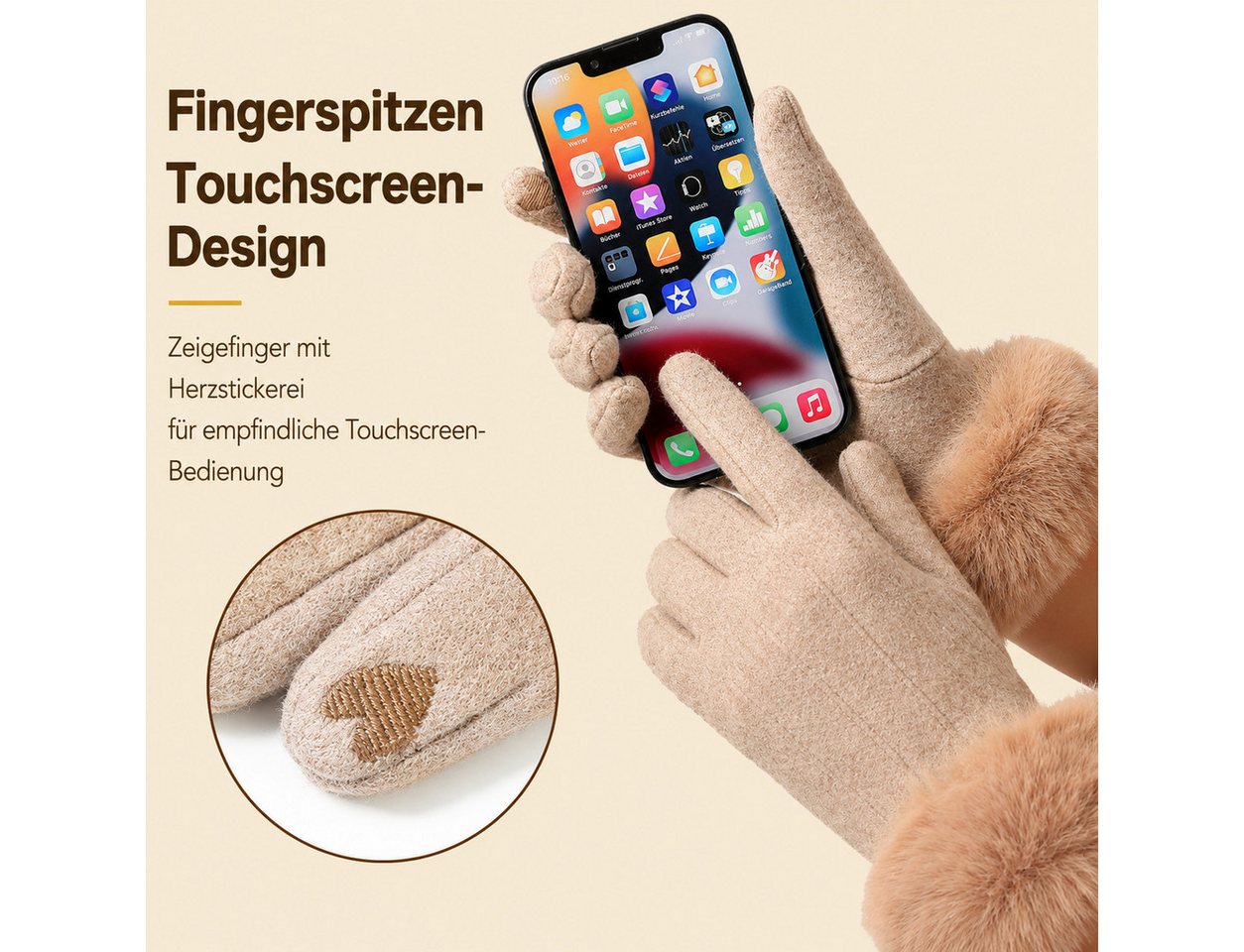 nsihing Thermohandschuhe Damen Winterhandschuhe, Warme Handschuhe aus Kaschmirimitat Gefüttert & Winddicht, Touchscreen Handschuhe für Outdoor & Fahrrad Bild 3