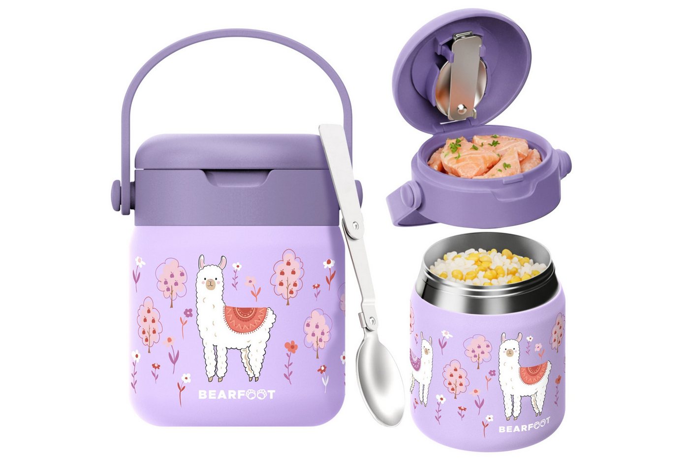 BEARFOOT Trinkflasche Thermobehälter Kinder Edelstahl - Lama lila, Thermobehälter, auslaufsicher, Edelstahl, Food jar, BPA-frei Bild 3