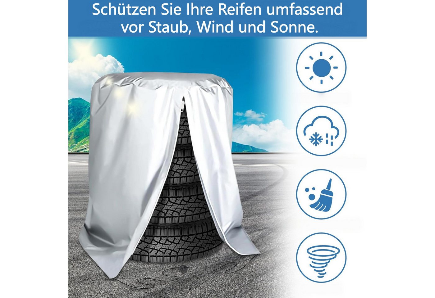 FOUORTUNATE-BEE Reifentasche Reifentaschen Set für 4Reifen mit Reißverschluss Wasserdicht 84x120 cm, Reifenschutzhülle für Sommer Winter Lagerung Garage Transport Auto Bild 2
