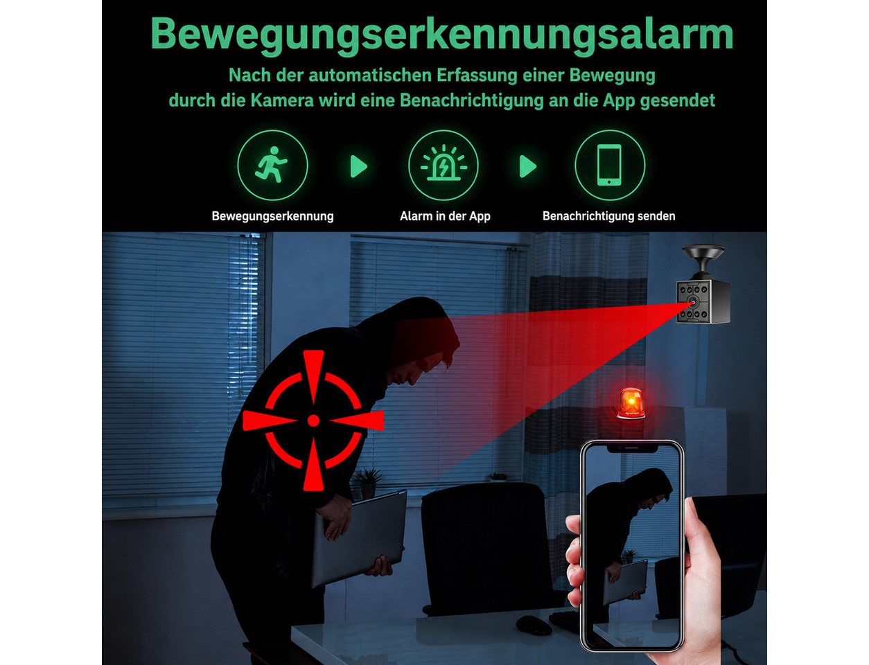 Fyrove Überwachungskamera Mini WLAN Überwachungskamera Innen 1080P HD mit Infrarot Nachtsicht (Bewegungserkennung, Cloud-Speicher und App-Steuerung, für Zuhause, Büro und Haustiere, WLAN Innenkamera,130° Weitwinkel,Magnetische Halterung) Bild 3