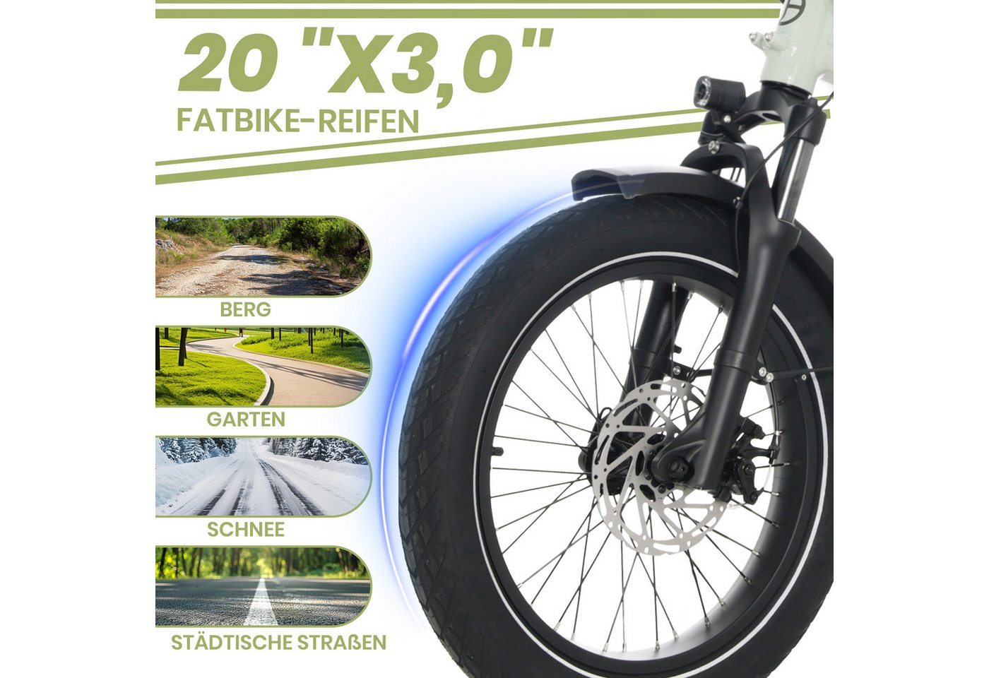 JOBOBIKE E-Bike Klapprad 20 Zoll Fatbike, 120km, Faltbarer Alurahmen, mit Bremslichtfunktion, 7 Gang Shimano, Heckmotor, 720 Wh, (Farbdisplay, Elektrofahrrad für Damen Herren, All-Terrain-E-Bike), Romer, 5 Stufen, 3,0-Zoll-CST-Breitreifen, E-Citybike, Scheibenbremsen Bild 5