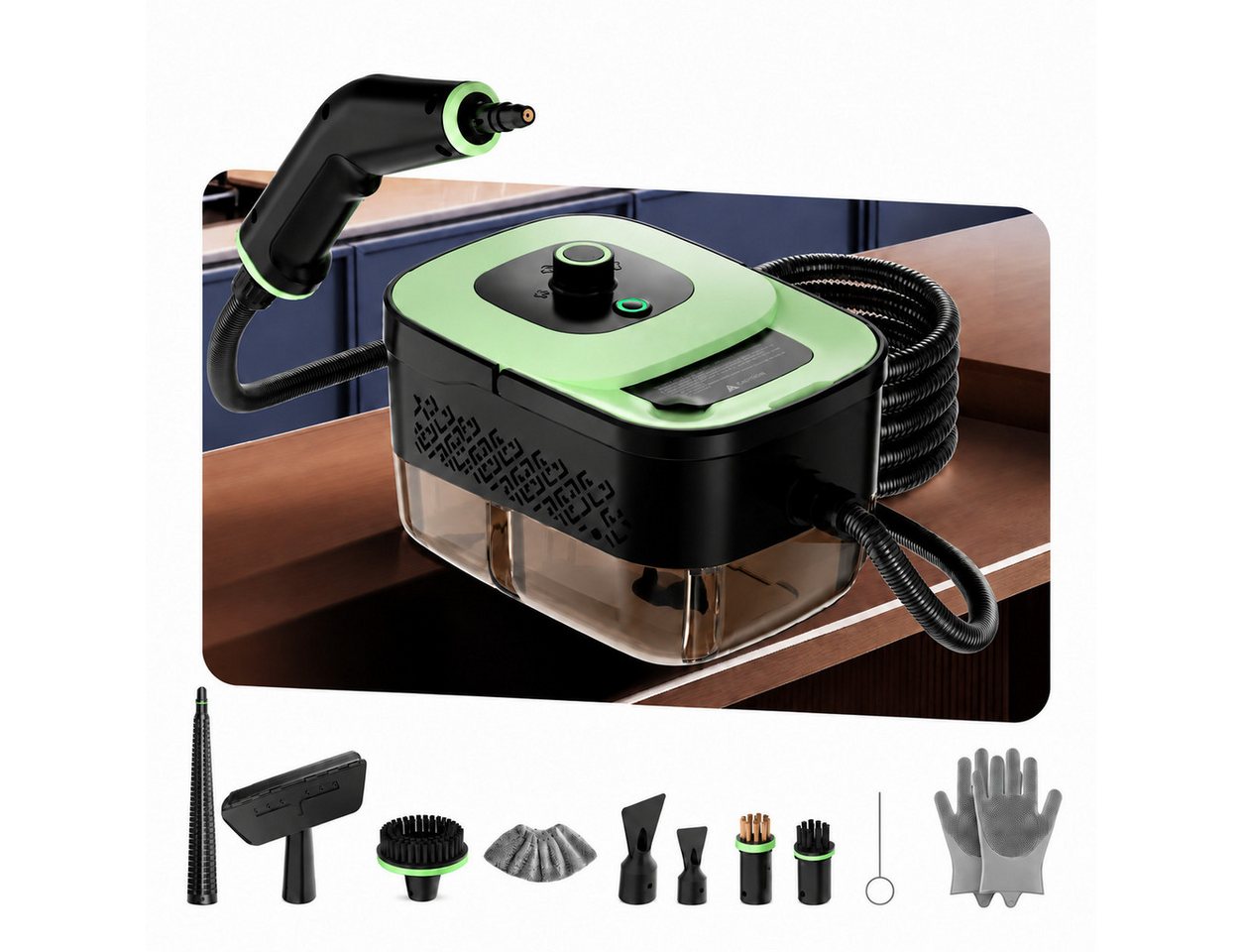 Fyrove Dampfreiniger Handdampfreiniger mit Zubehör für Küche, Bad & Fugen, 1500 W, mit Dampfpistole, Bürsten, flexiblem Schlauch & transparentem Tank Bild 5