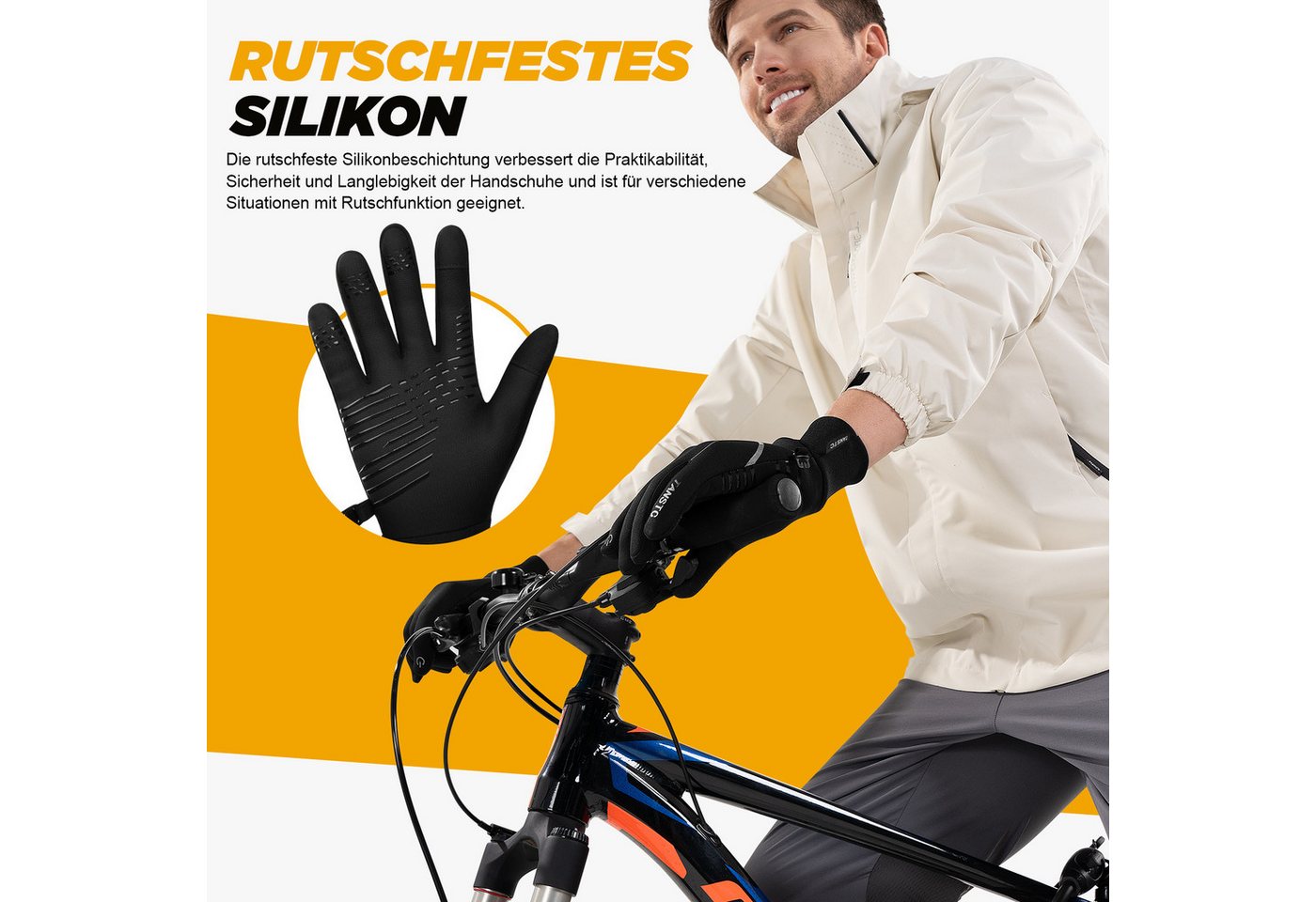 TANSTC Fahrradhandschuhe Winter Handschuhe Herren Damen Winterhandschuhe Thermohandschuhe (Set) Touchscreen,rutschfeste,reflektierende,wärme,leicht,winddicht
