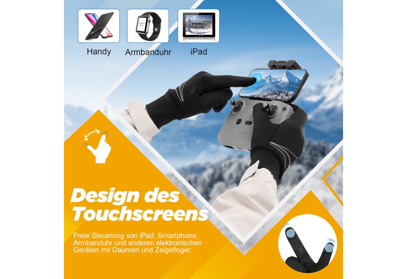 TANSTC Fahrradhandschuhe Winter Handschuhe Herren Damen Winterhandschuhe Thermohandschuhe (Set) Touchscreen,rutschfeste,reflektierende,wärme,leicht,winddicht Bild 2